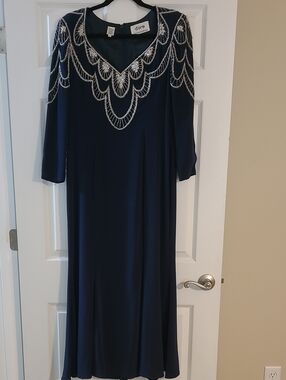 D'ore Navy Beaded V-Neck Maxi Dress Size 10